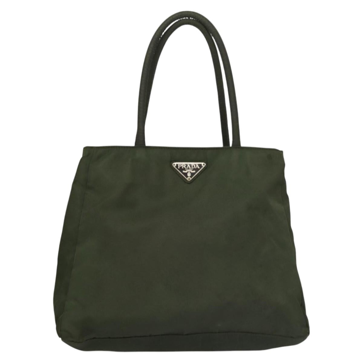 PRADA Hand Bag Nylon Khaki Silver Auth bs25012