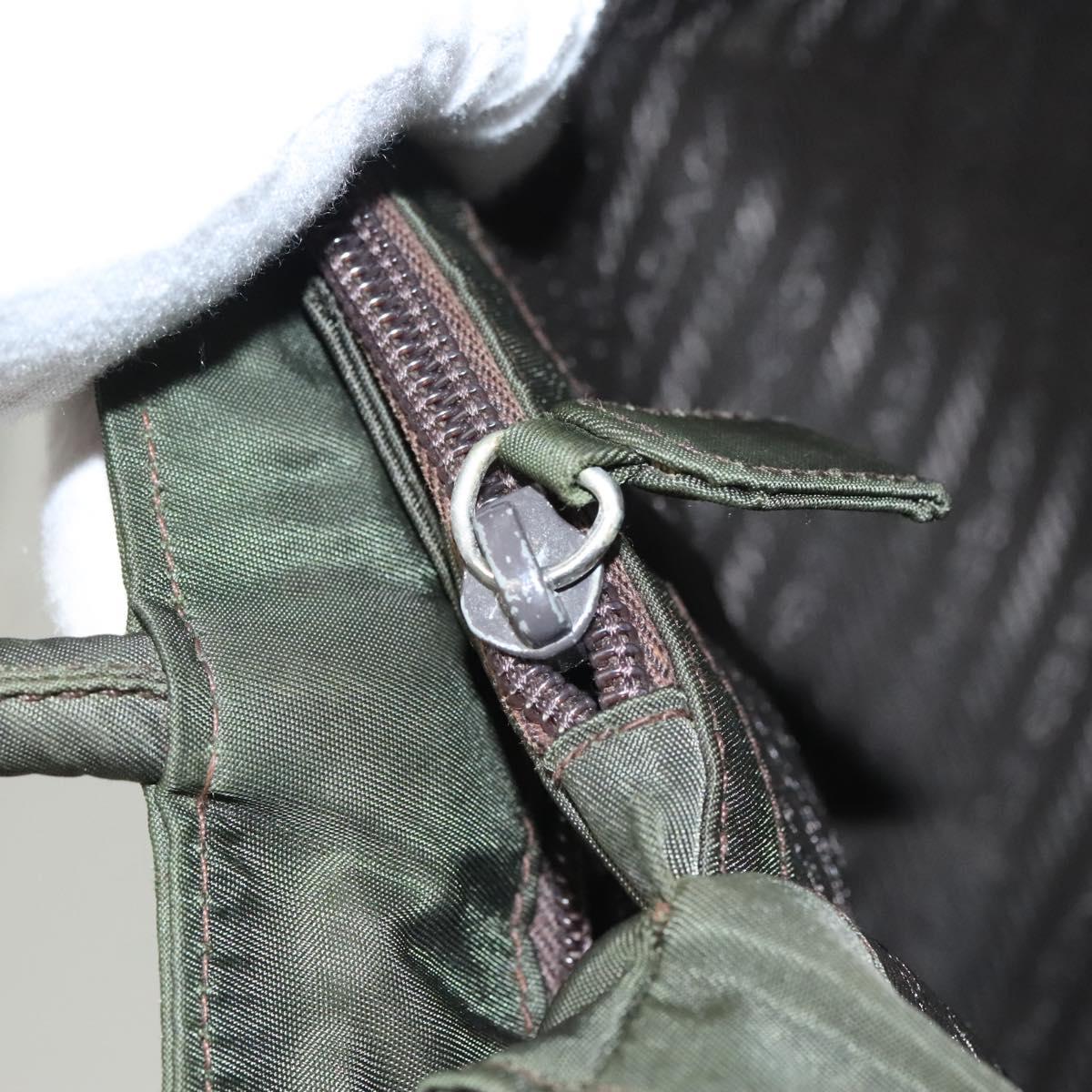 PRADA Hand Bag Nylon Khaki Silver Auth bs25012