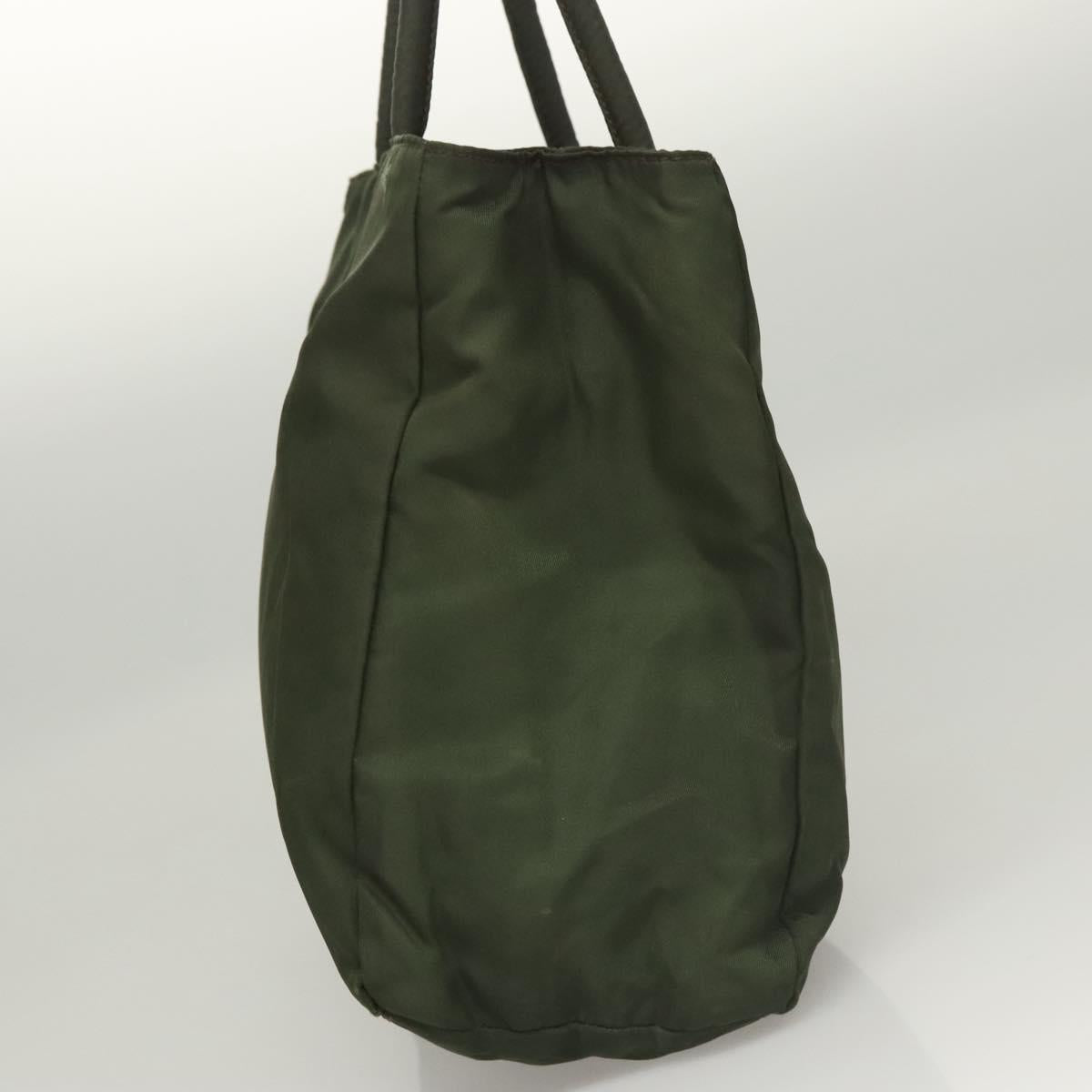 PRADA Hand Bag Nylon Khaki Silver Auth bs25012
