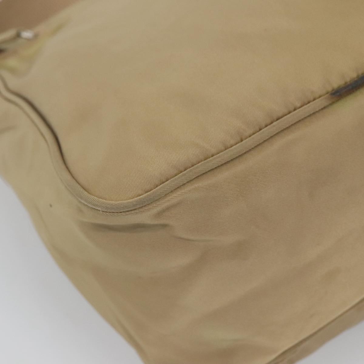 PRADA Shoulder Bag Nylon Beige Silver Auth bs25014