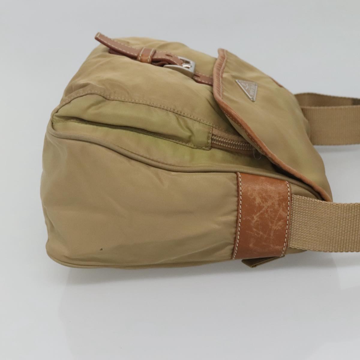 PRADA Shoulder Bag Nylon Beige Silver Auth bs25014