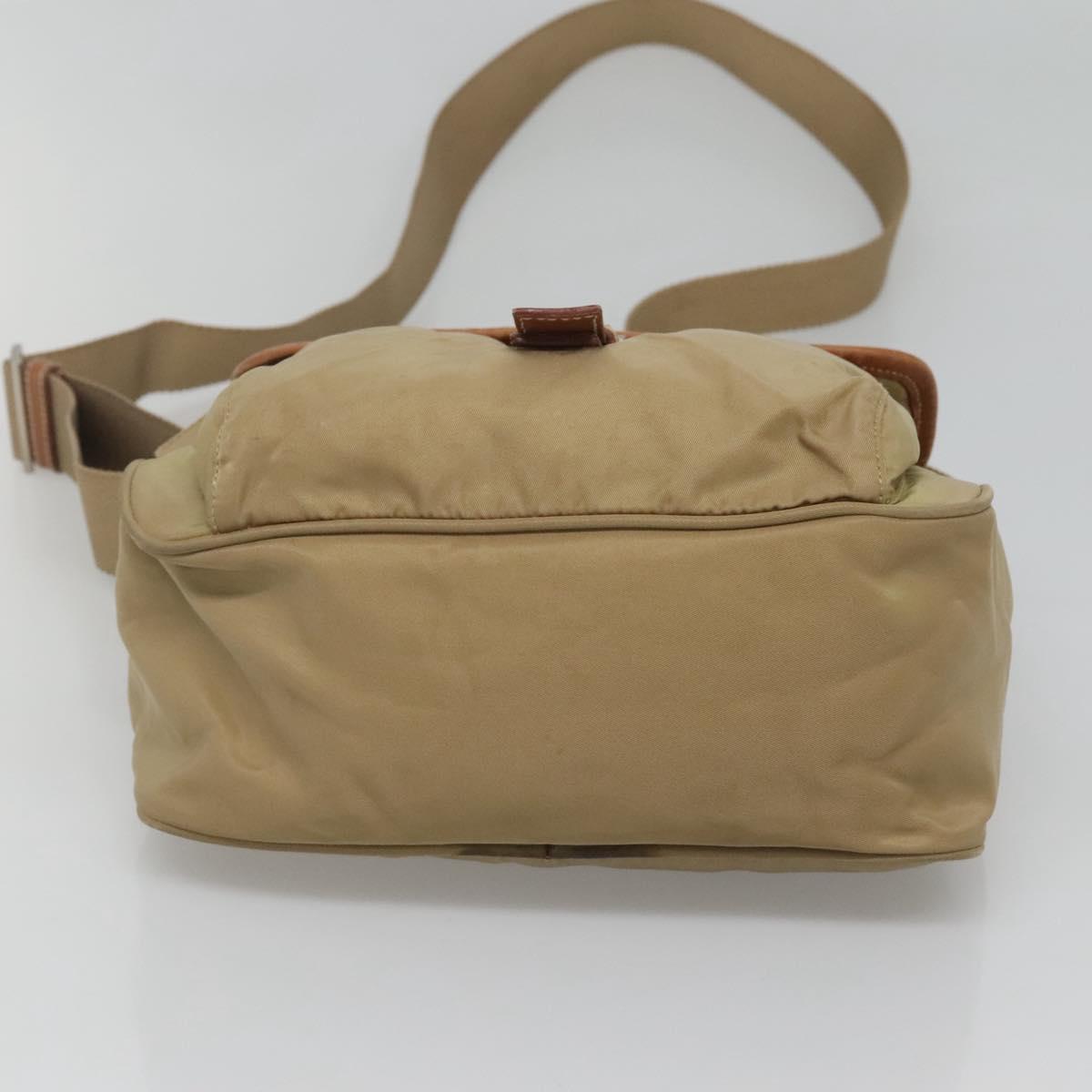 PRADA Shoulder Bag Nylon Beige Silver Auth bs25014