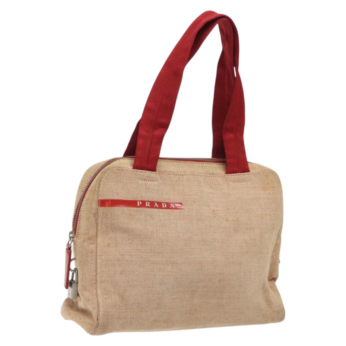 PRADA Hand Bag Canvas Red Silver Auth bs25015