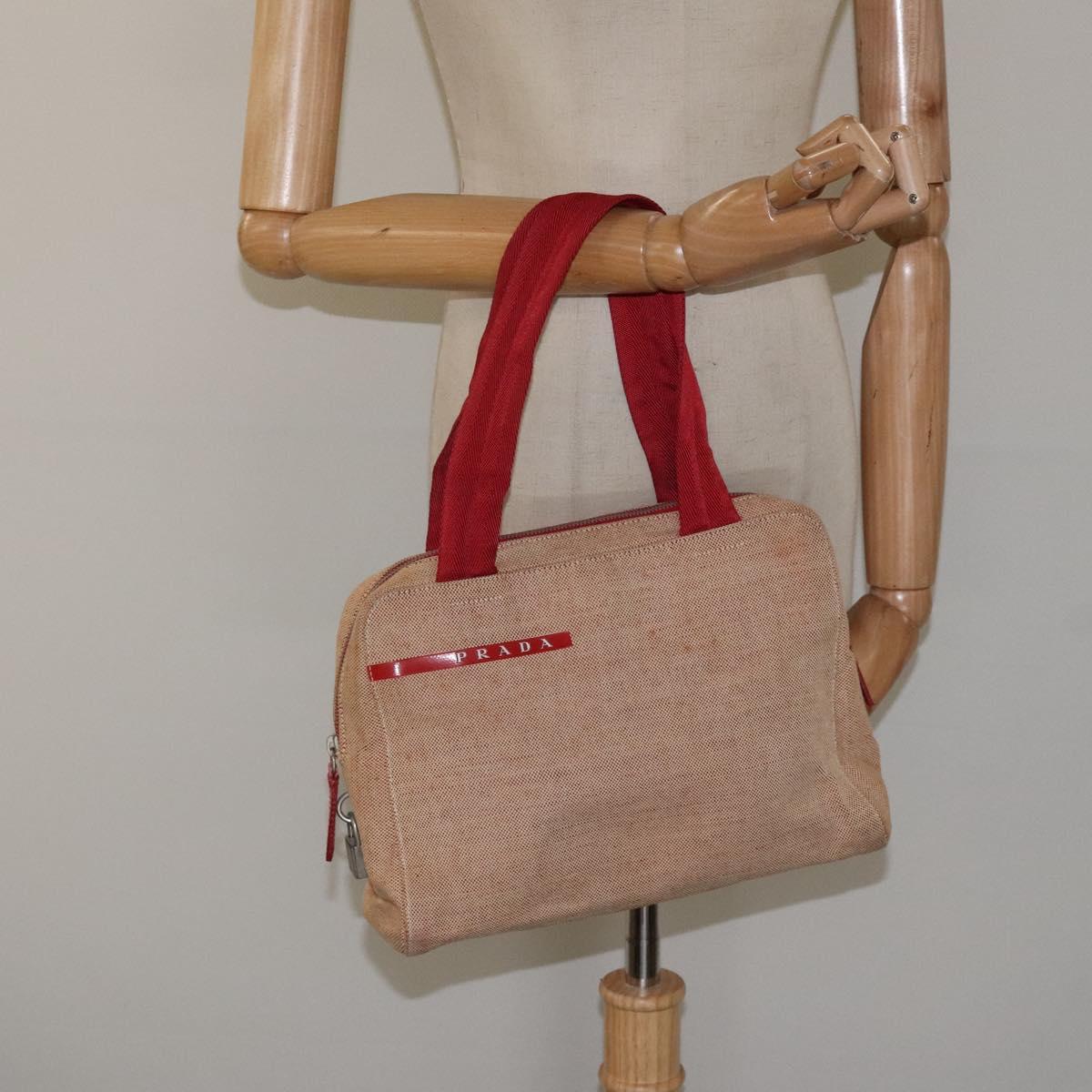 PRADA Hand Bag Canvas Red Silver Auth bs25015