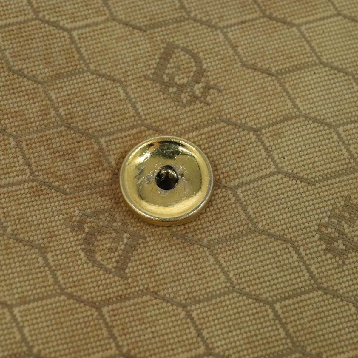 Christian Dior Honeycomb Canvas Chain Shoulder Bag Beige Gold Auth bs25041