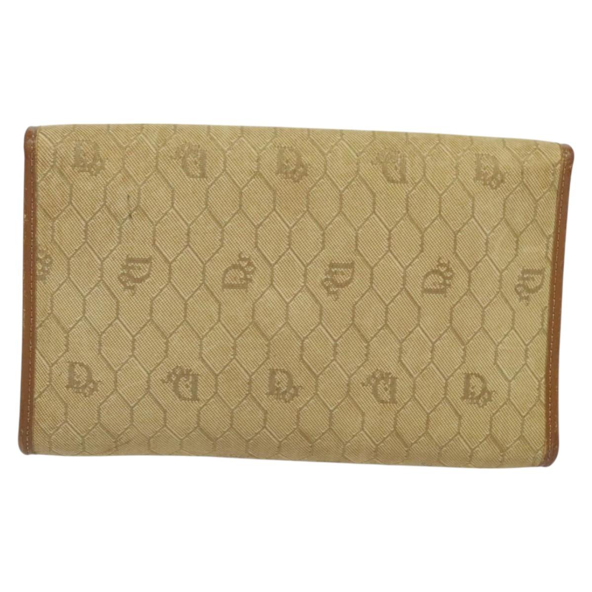 Christian Dior Honeycomb Canvas Chain Shoulder Bag Beige Gold Auth bs25041