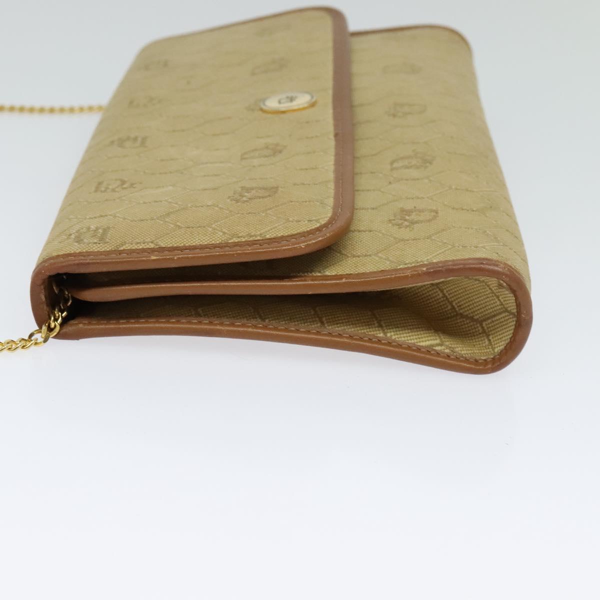 Christian Dior Honeycomb Canvas Chain Shoulder Bag Beige Gold Auth bs25041