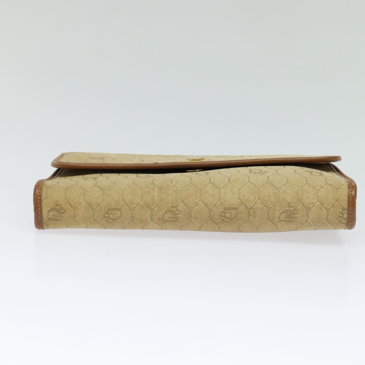 Christian Dior Honeycomb Canvas Chain Shoulder Bag Beige Gold Auth bs25041