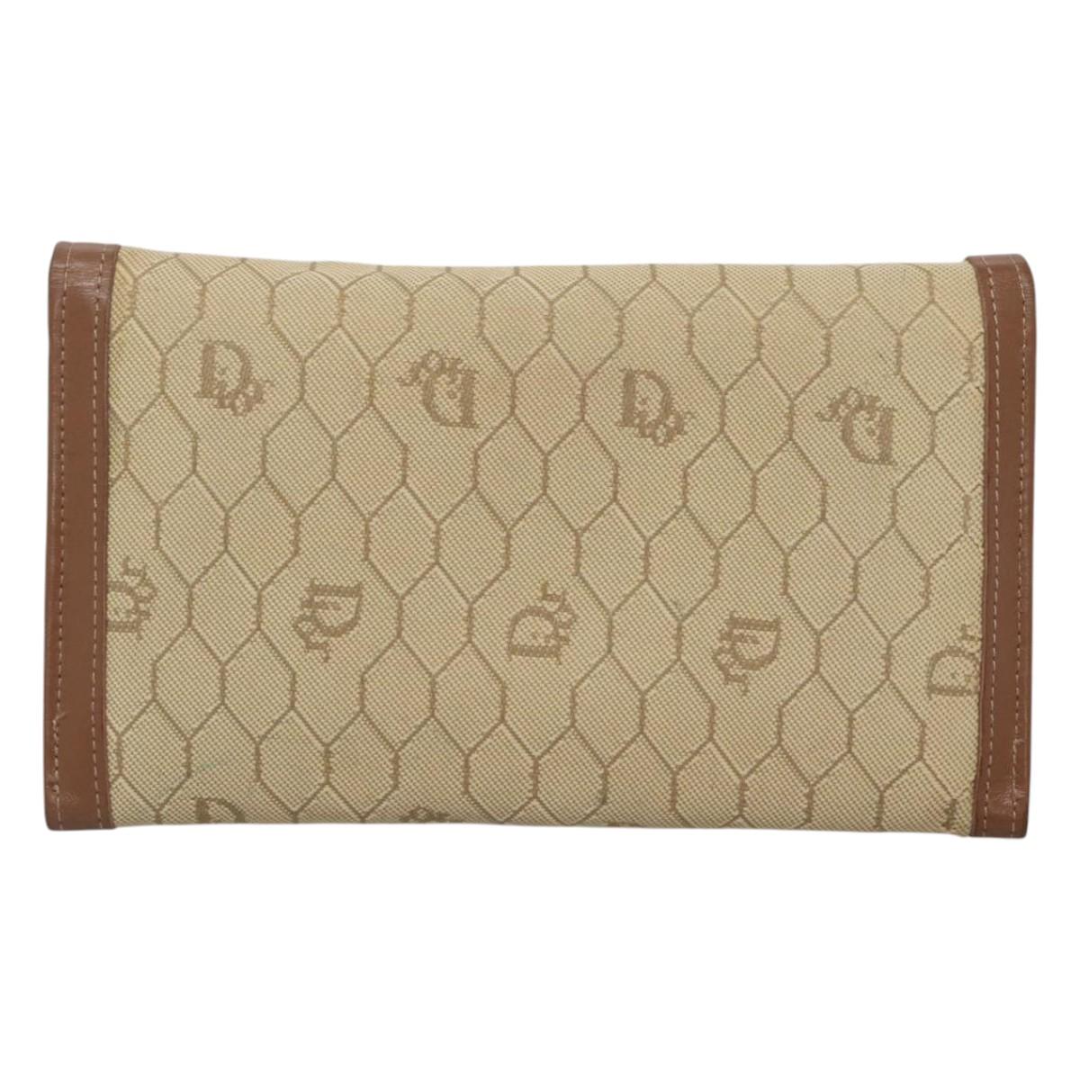 Christian Dior Honeycomb Canvas Wallet Beige Auth bs25042