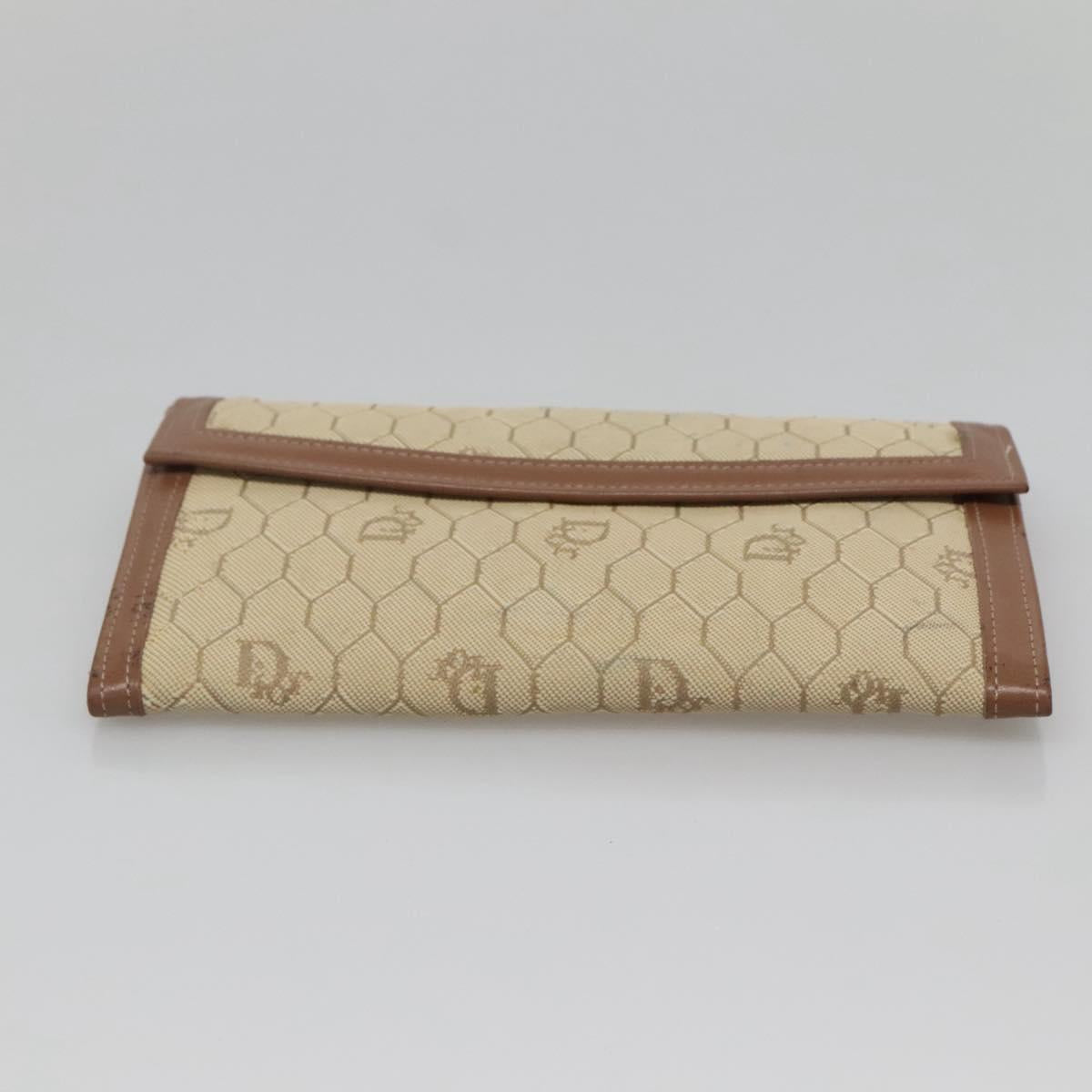 Christian Dior Honeycomb Canvas Wallet Beige Auth bs25042