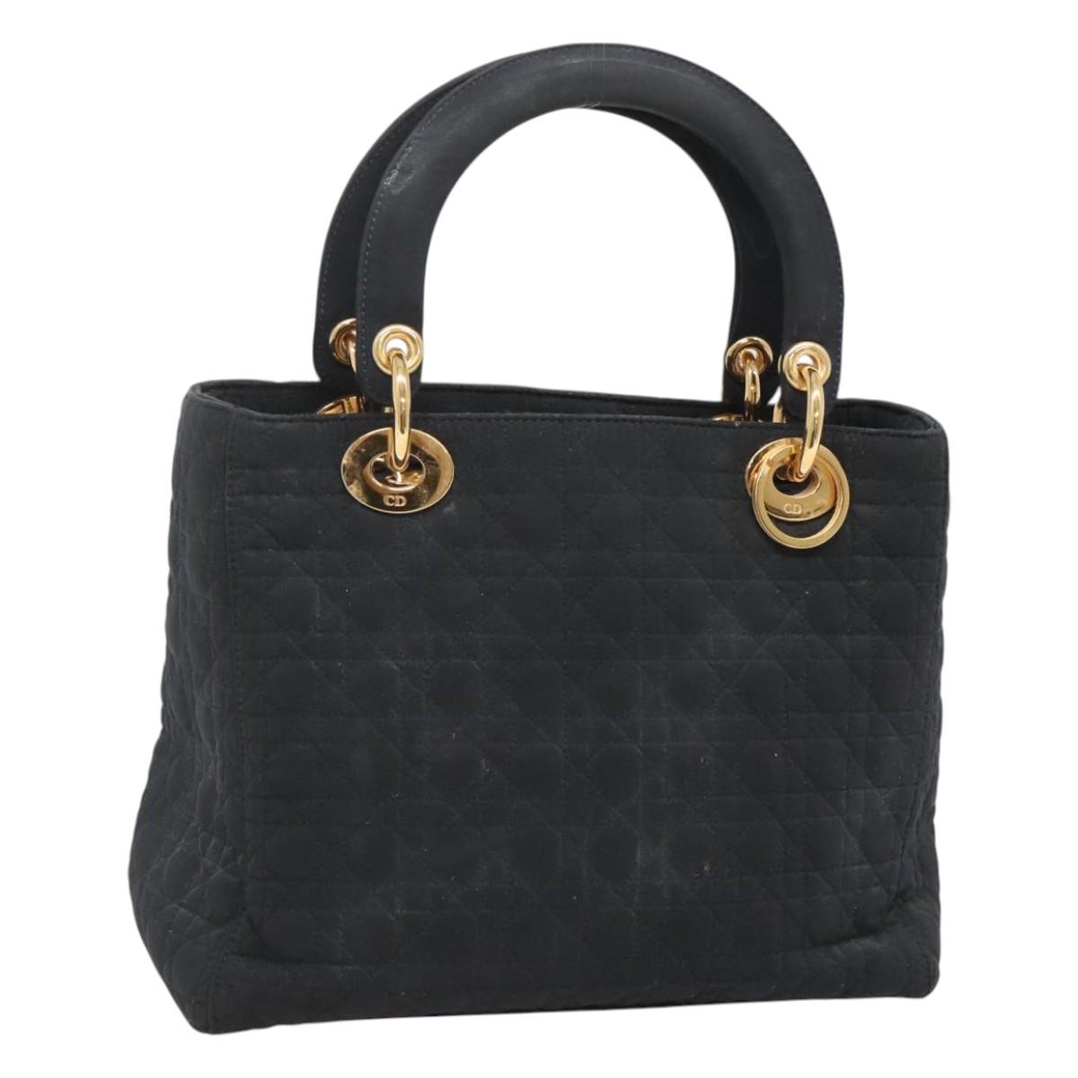 Christian Dior Canage Hand Bag Nylon Navy Gold Auth bs25043
