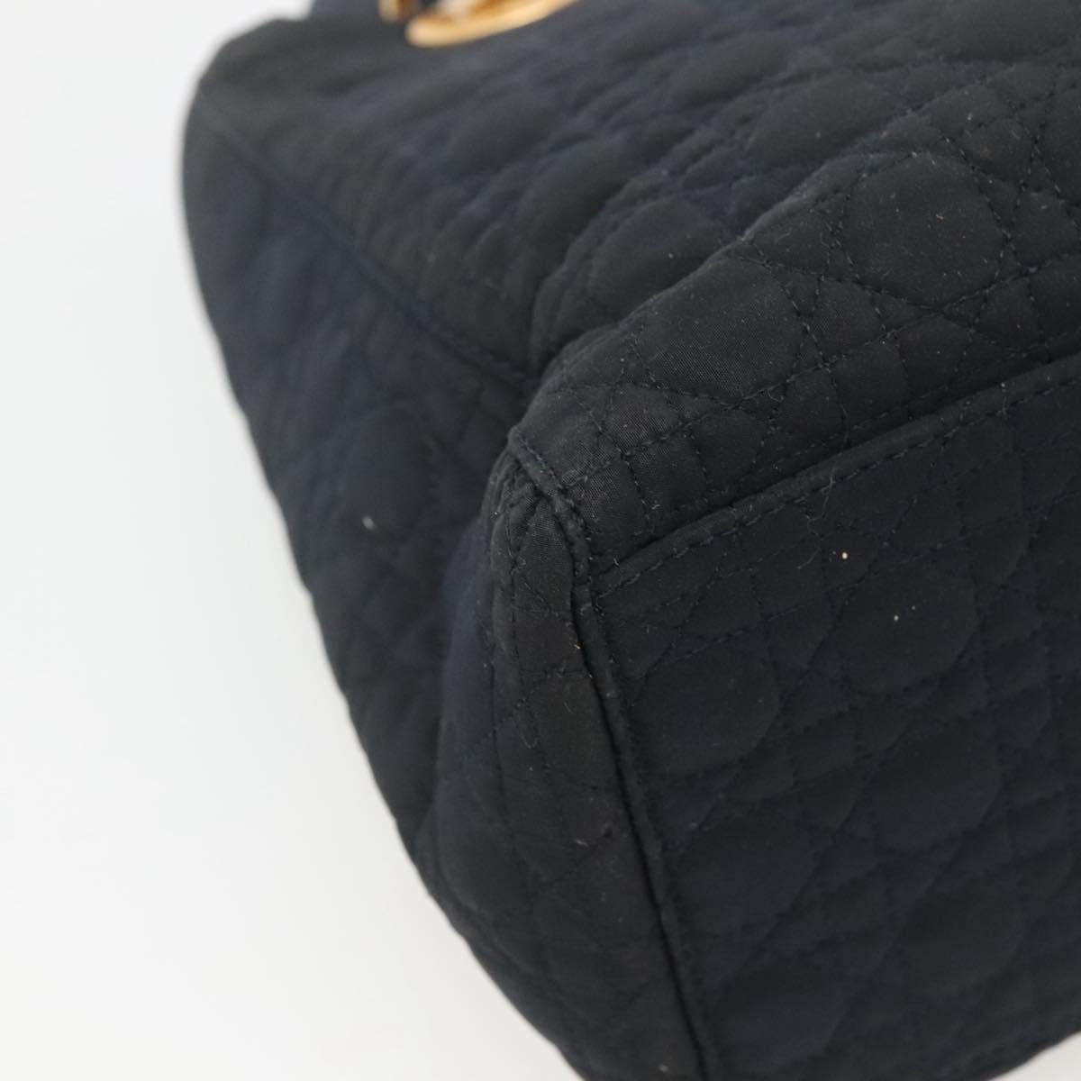 Christian Dior Canage Hand Bag Nylon Navy Gold Auth bs25043