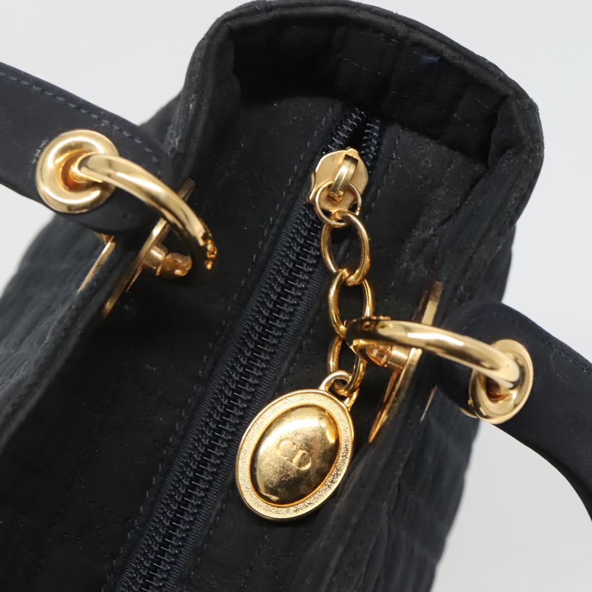 Christian Dior Canage Hand Bag Nylon Navy Gold Auth bs25043