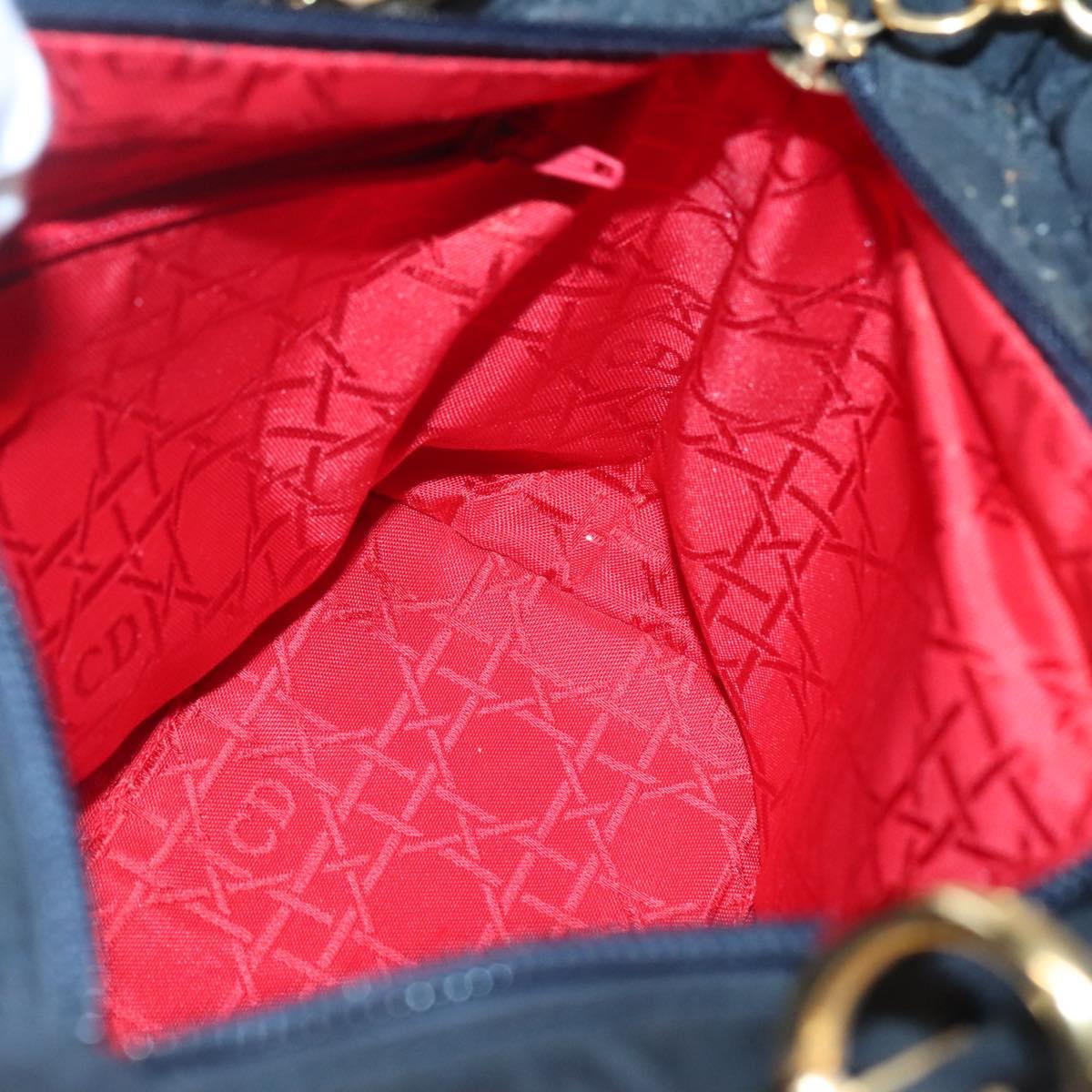 Christian Dior Canage Hand Bag Nylon Navy Gold Auth bs25043