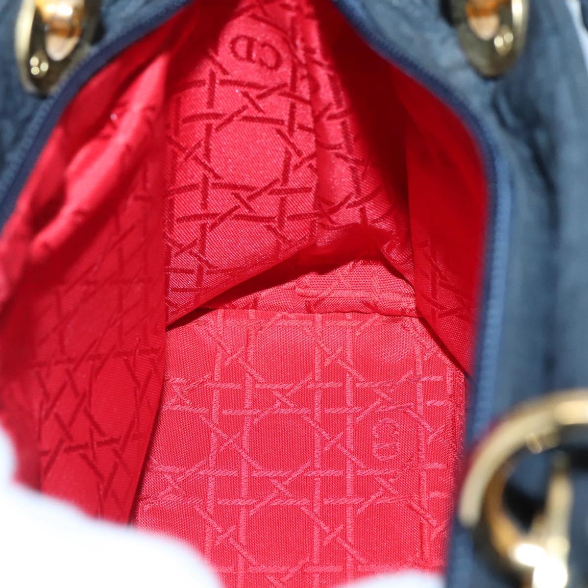 Christian Dior Canage Hand Bag Nylon Navy Gold Auth bs25043