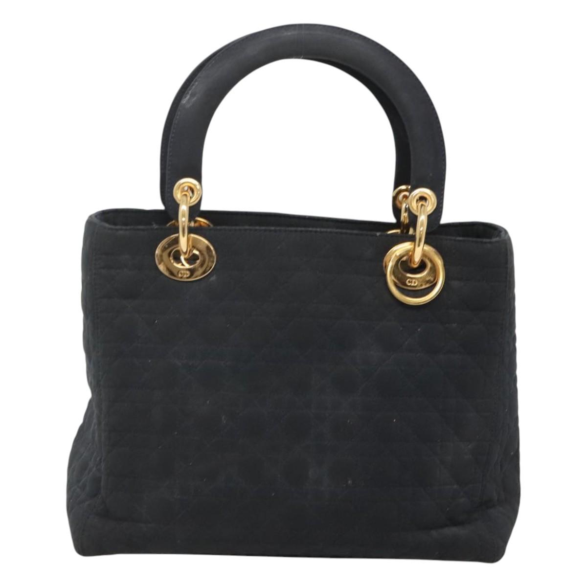 Christian Dior Canage Hand Bag Nylon Navy Gold Auth bs25043