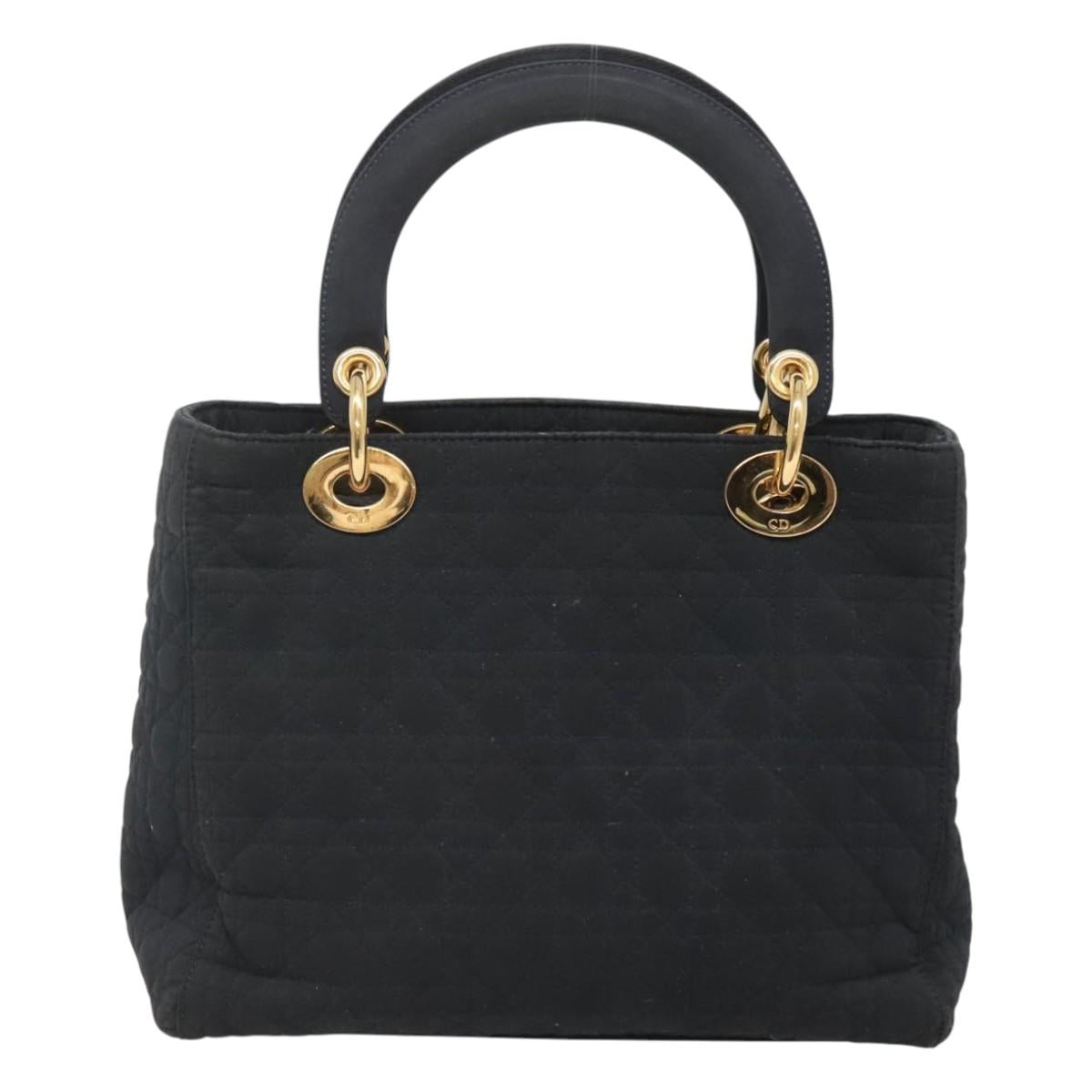 Christian Dior Canage Hand Bag Nylon Navy Gold Auth bs25043
