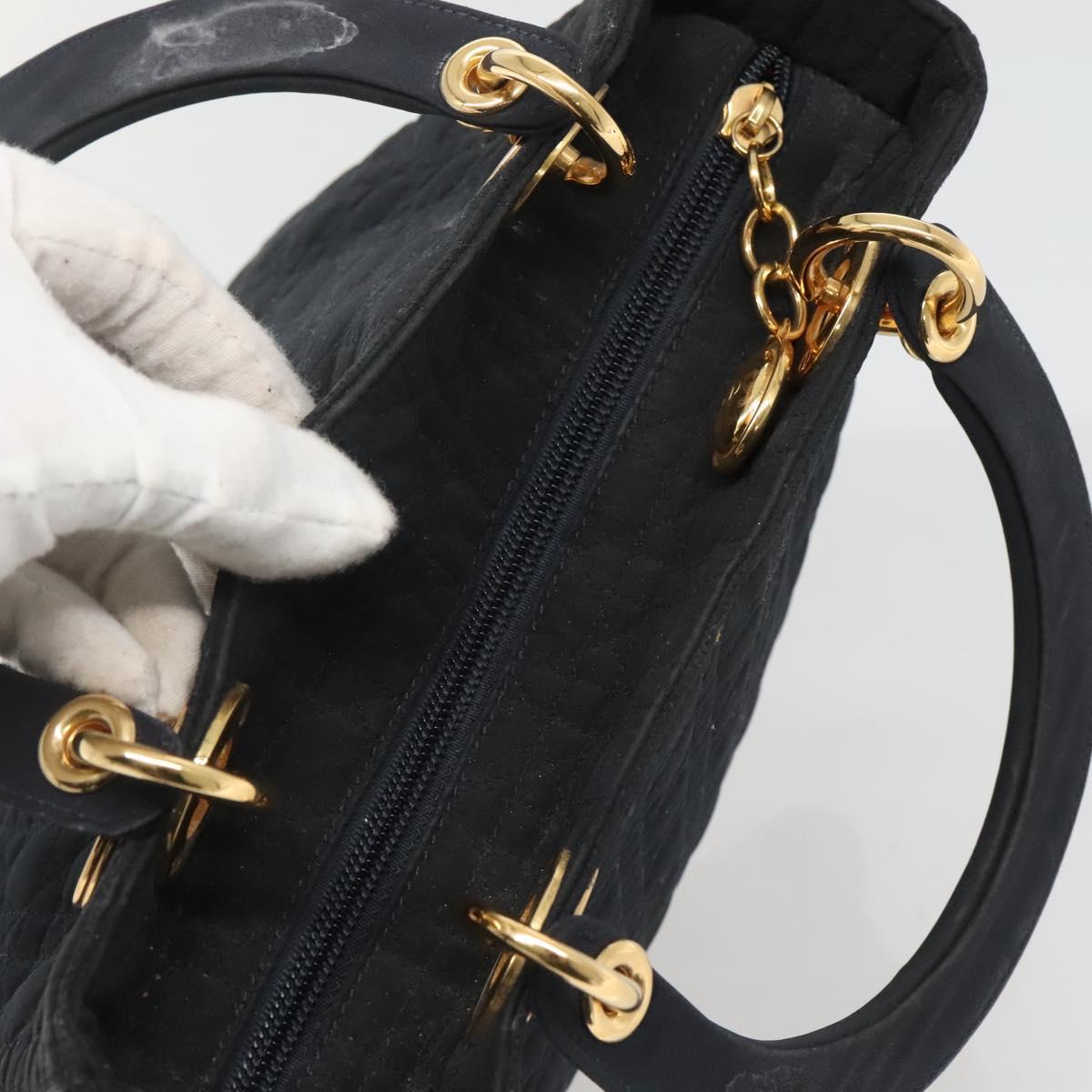 Christian Dior Canage Hand Bag Nylon Navy Gold Auth bs25043