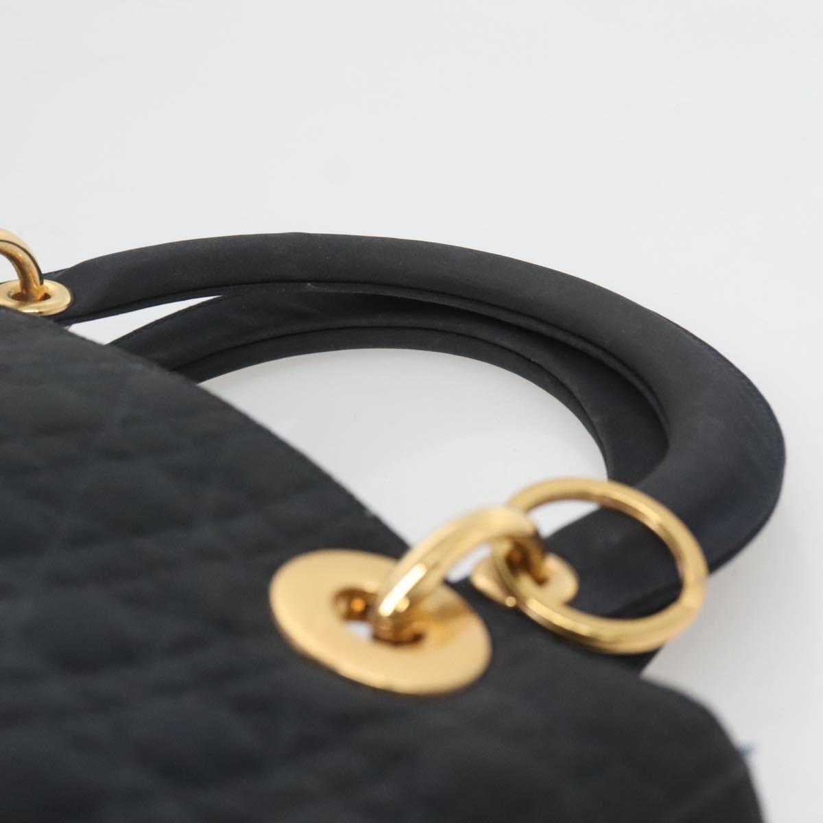 Christian Dior Canage Hand Bag Nylon Navy Gold Auth bs25043