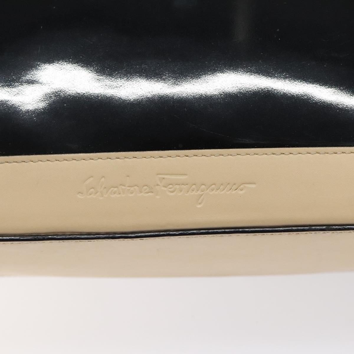 Salvatore Ferragamo Tote Bag Enamel Black Silver Auth bs25067