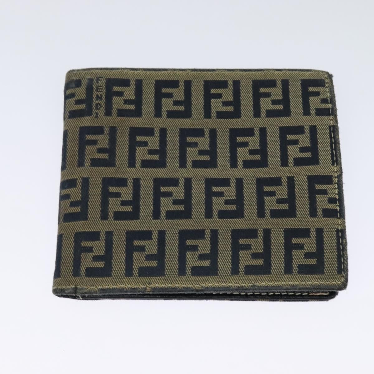 FENDI Zucca Canvas Zucchino Canvas Wallet 2Set Black Brown Navy Auth bs25082