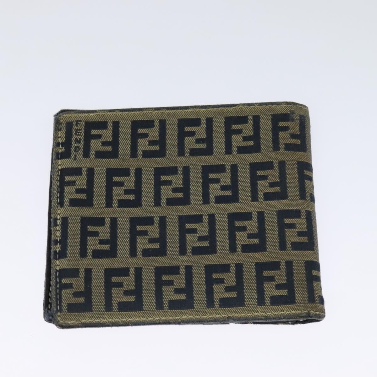 FENDI Zucca Canvas Zucchino Canvas Wallet 2Set Black Brown Navy Auth bs25082