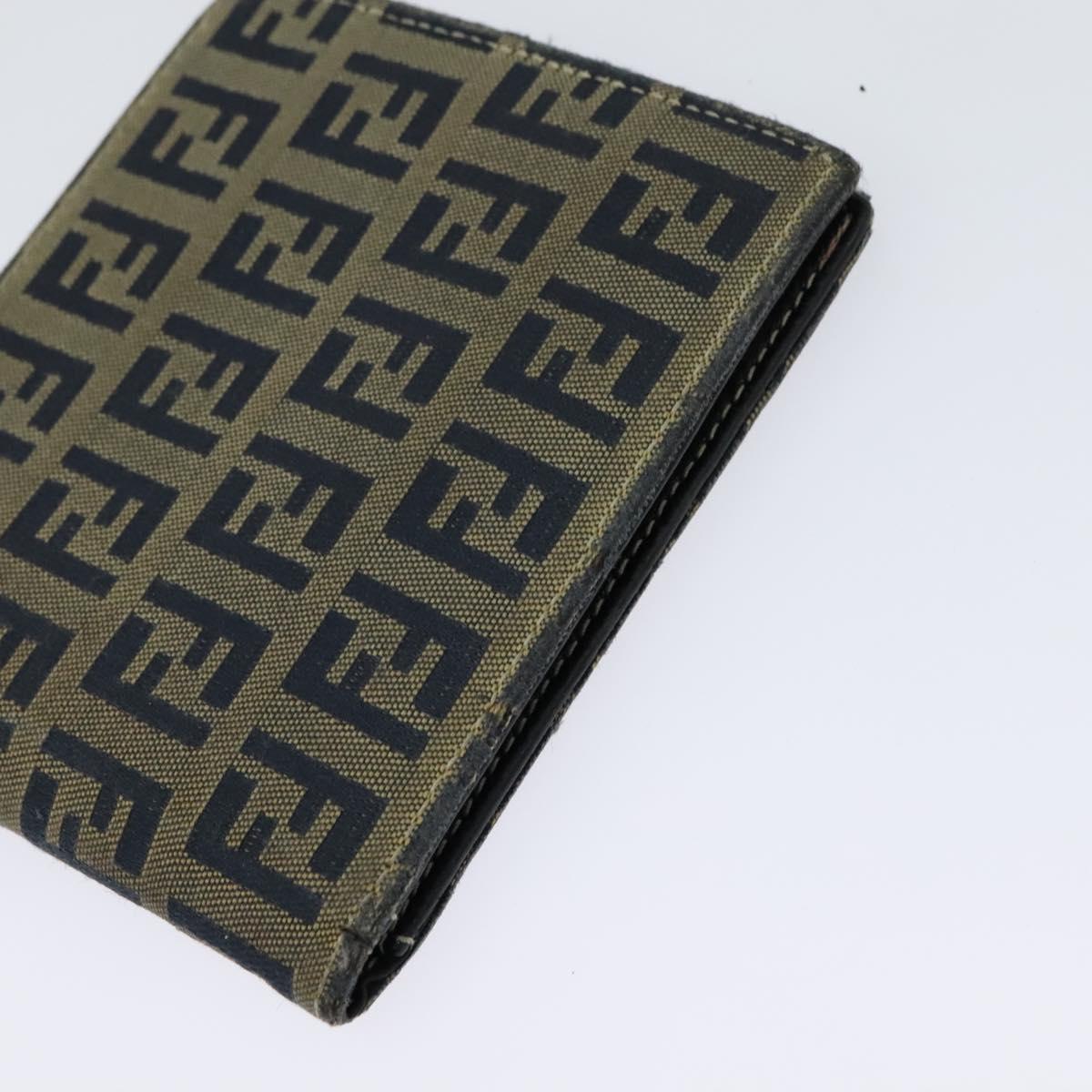 FENDI Zucca Canvas Zucchino Canvas Wallet 2Set Black Brown Navy Auth bs25082