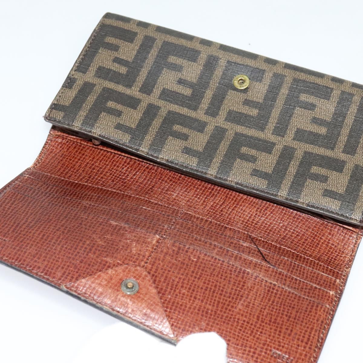 FENDI Zucca Canvas Zucchino Canvas Wallet 2Set Black Brown Navy Auth bs25082