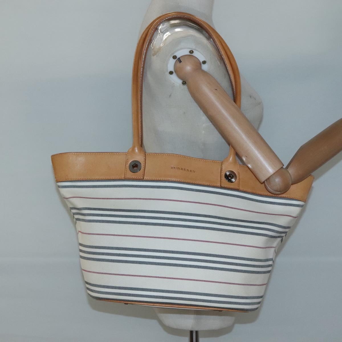 BURBERRY Shoulder Bag Canvas White Silver Auth bs25096