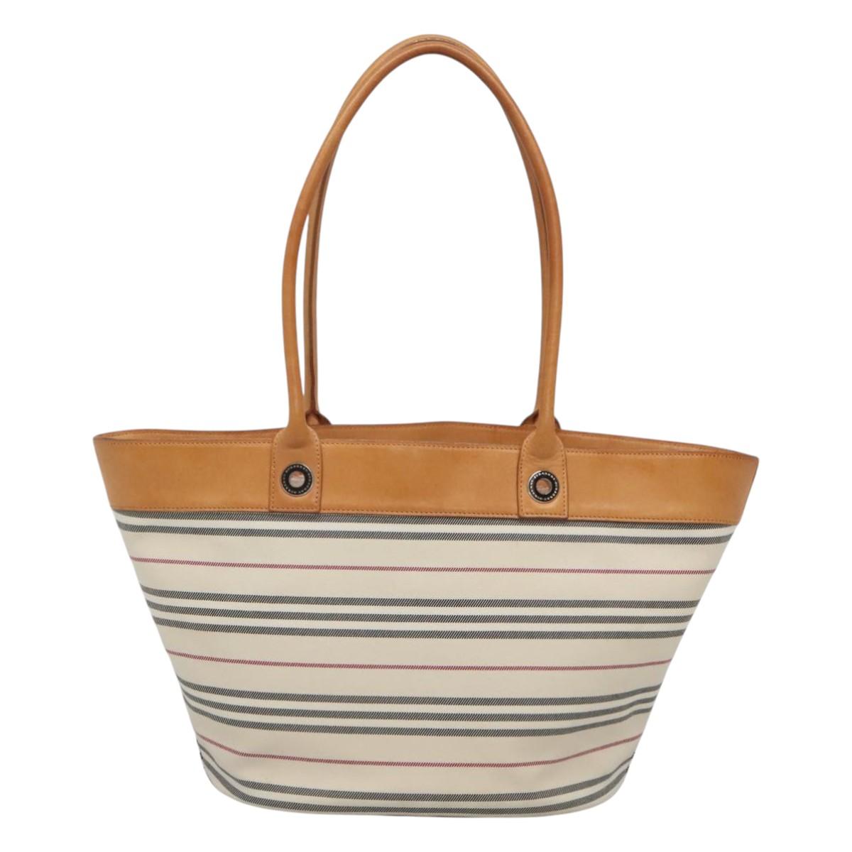 BURBERRY Shoulder Bag Canvas White Silver Auth bs25096