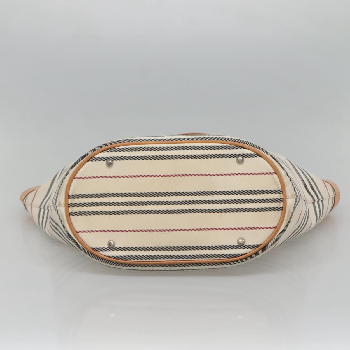 BURBERRY Shoulder Bag Canvas White Silver Auth bs25096