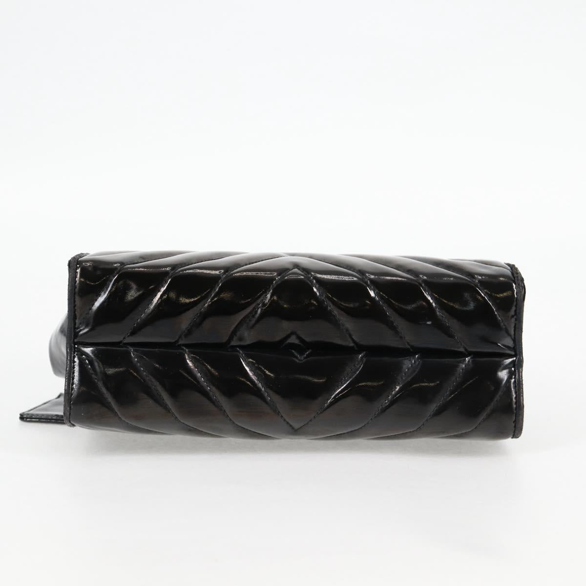 CHANEL V Stitch Shoulder Bag Enamel Black CC Auth bs25102