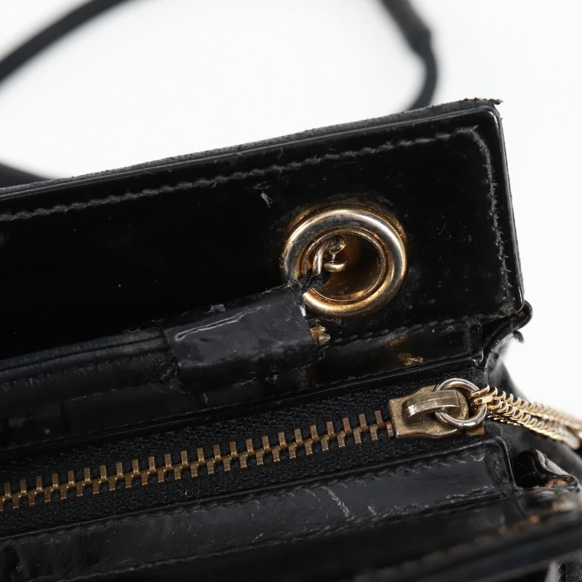 CHANEL V Stitch Shoulder Bag Enamel Black CC Auth bs25102