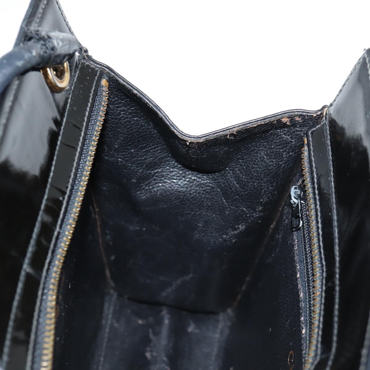 CHANEL V Stitch Shoulder Bag Enamel Black CC Auth bs25102