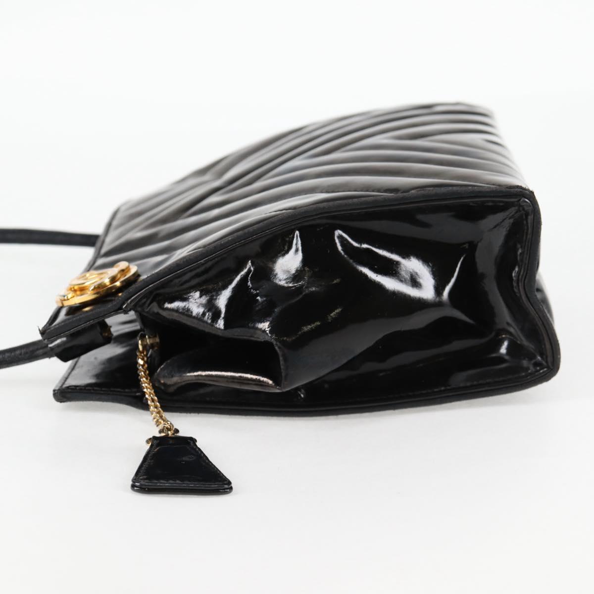 CHANEL V Stitch Shoulder Bag Enamel Black CC Auth bs25102