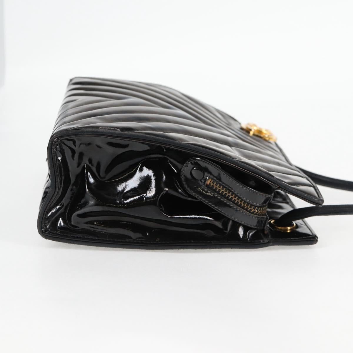 CHANEL V Stitch Shoulder Bag Enamel Black CC Auth bs25102