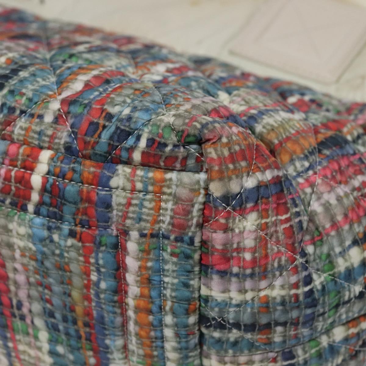 CHANEL Coco Cocoon PM Hand Bag Nylon White Multicolor Silver CC Auth bs25111