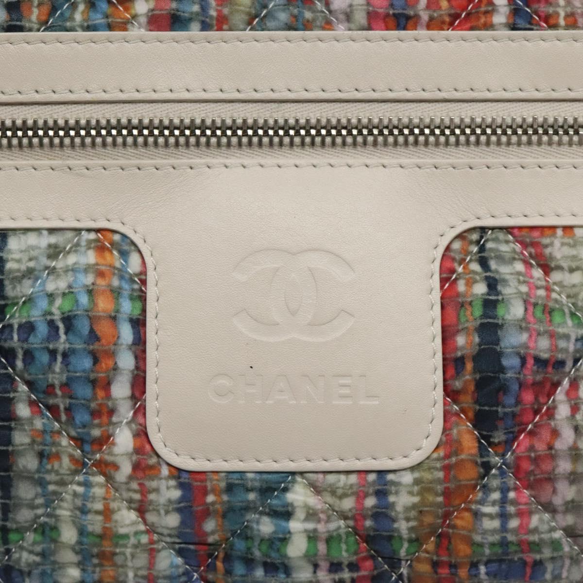 CHANEL Coco Cocoon PM Hand Bag Nylon White Multicolor Silver CC Auth bs25111