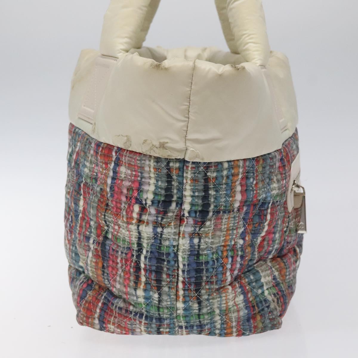 CHANEL Coco Cocoon PM Hand Bag Nylon White Multicolor Silver CC Auth bs25111