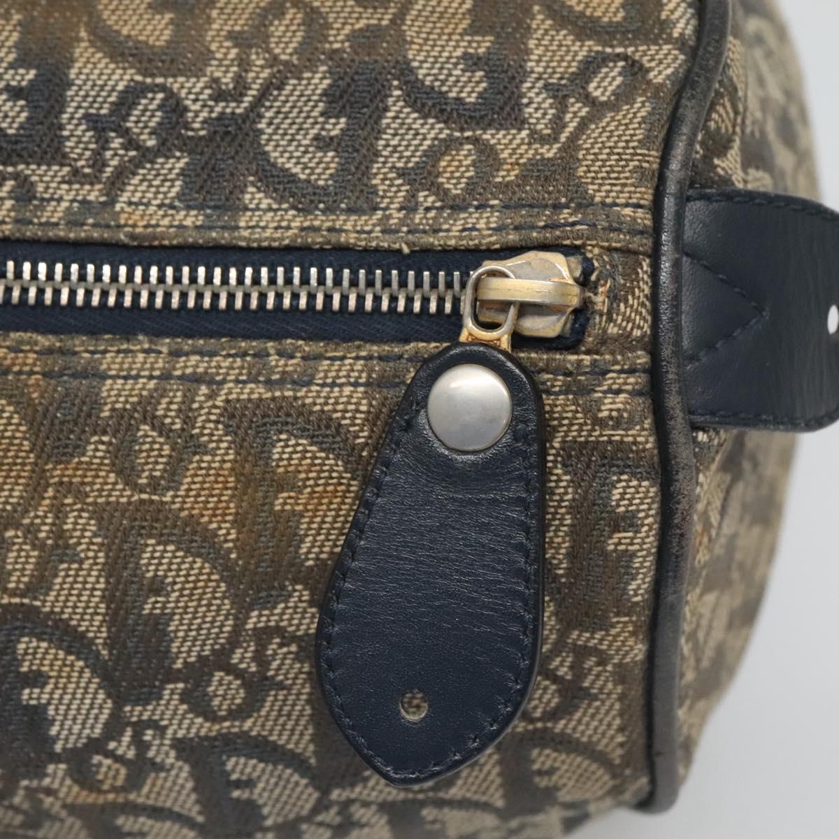 Christian Dior Trotter Canvas Boston Bag Navy Gold Auth bs25120