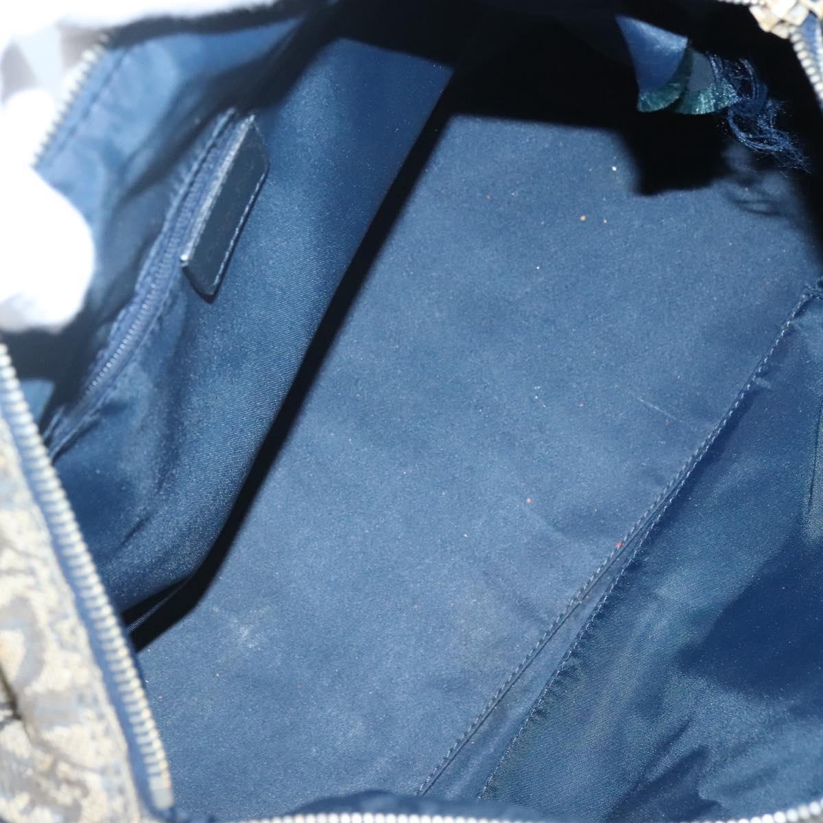 Christian Dior Trotter Canvas Boston Bag Navy Gold Auth bs25120