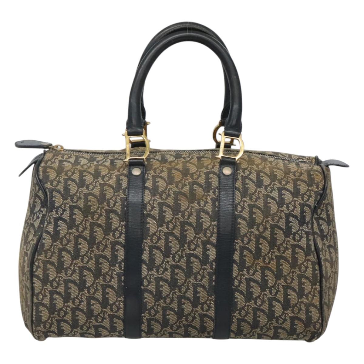 Christian Dior Trotter Canvas Boston Bag Navy Gold Auth bs25120