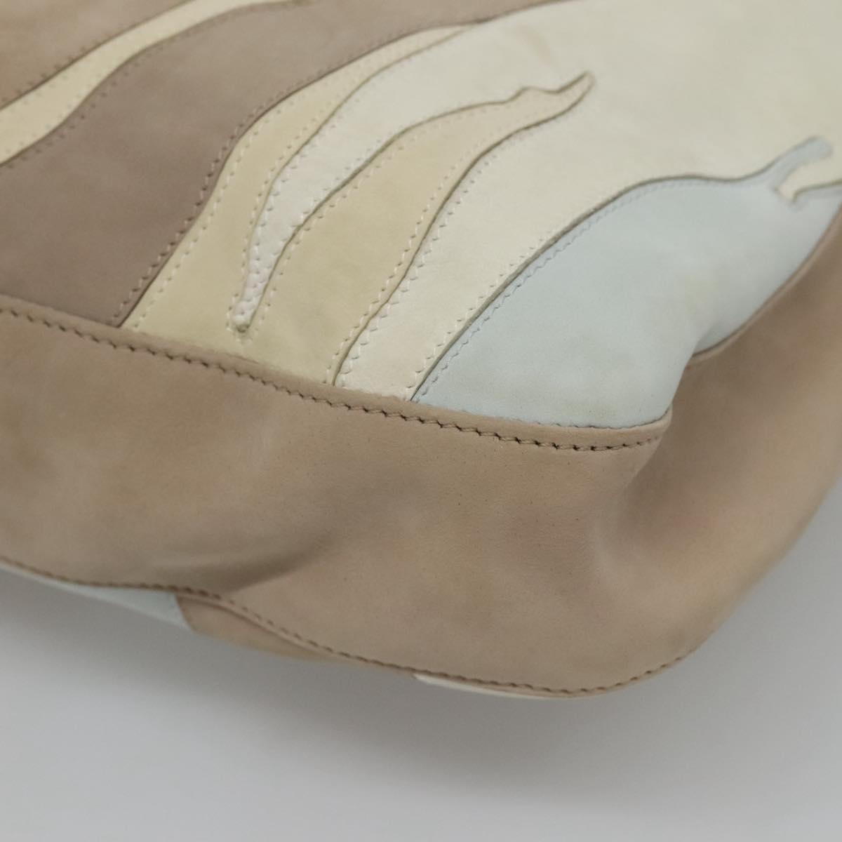 BOTTEGA VENETA Shoulder Bag Leather Beige Silver Auth bs25133