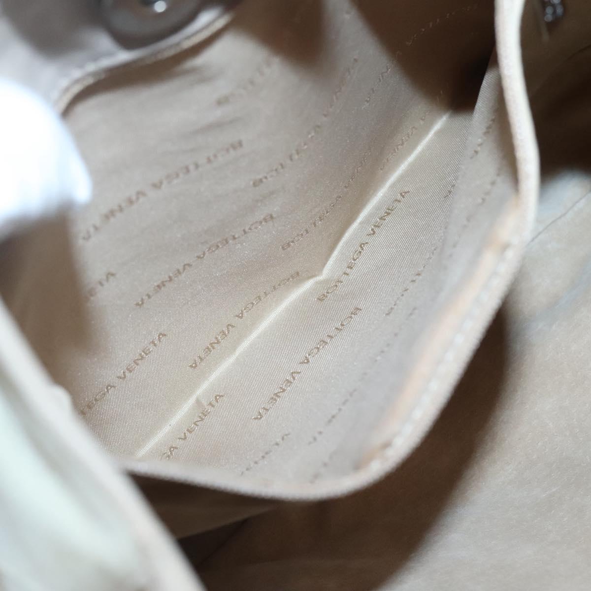 BOTTEGA VENETA Shoulder Bag Leather Beige Silver Auth bs25133