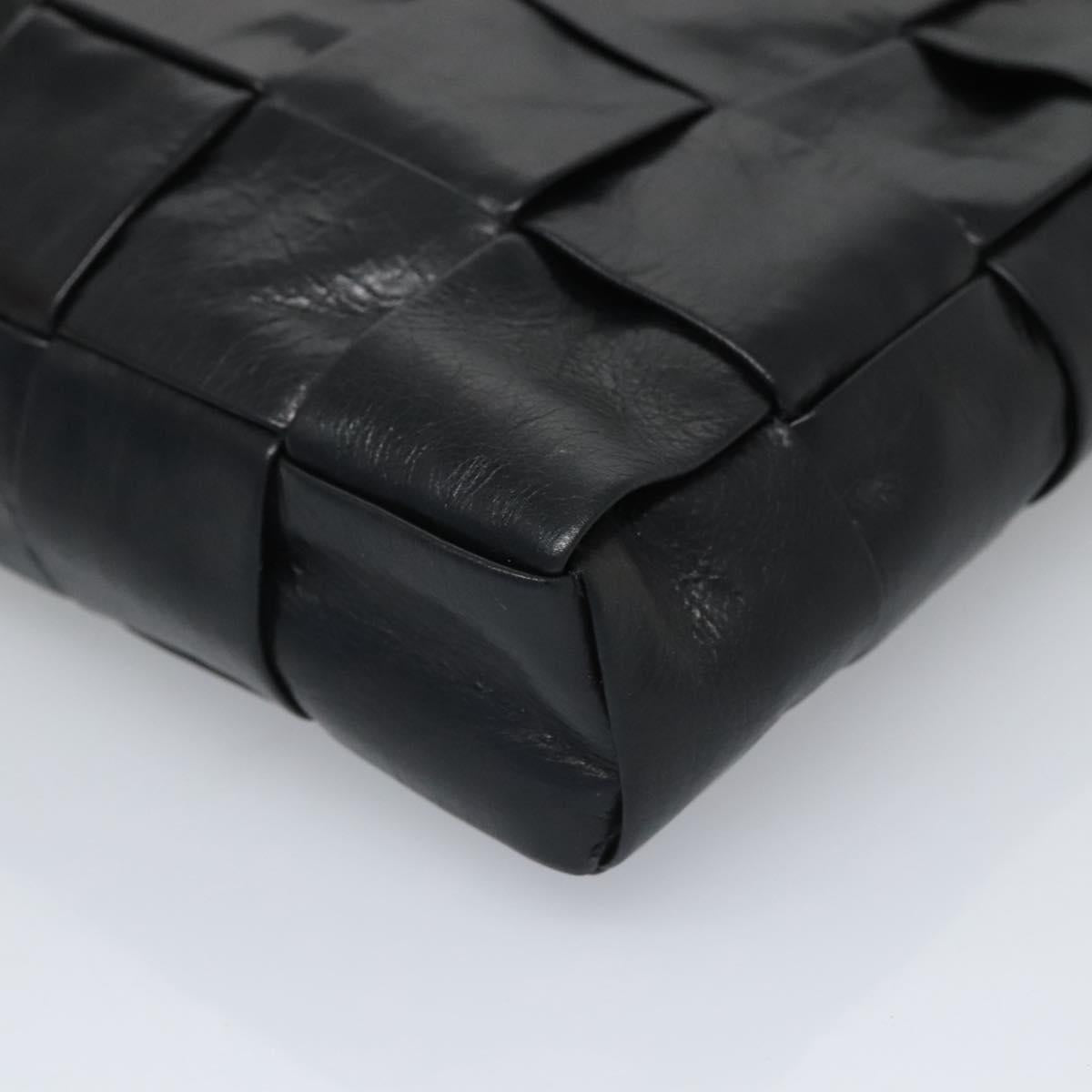 BOTTEGA VENETA Maxi INTRECCIATO Clutch Bag Leather Black Silver Auth bs25134