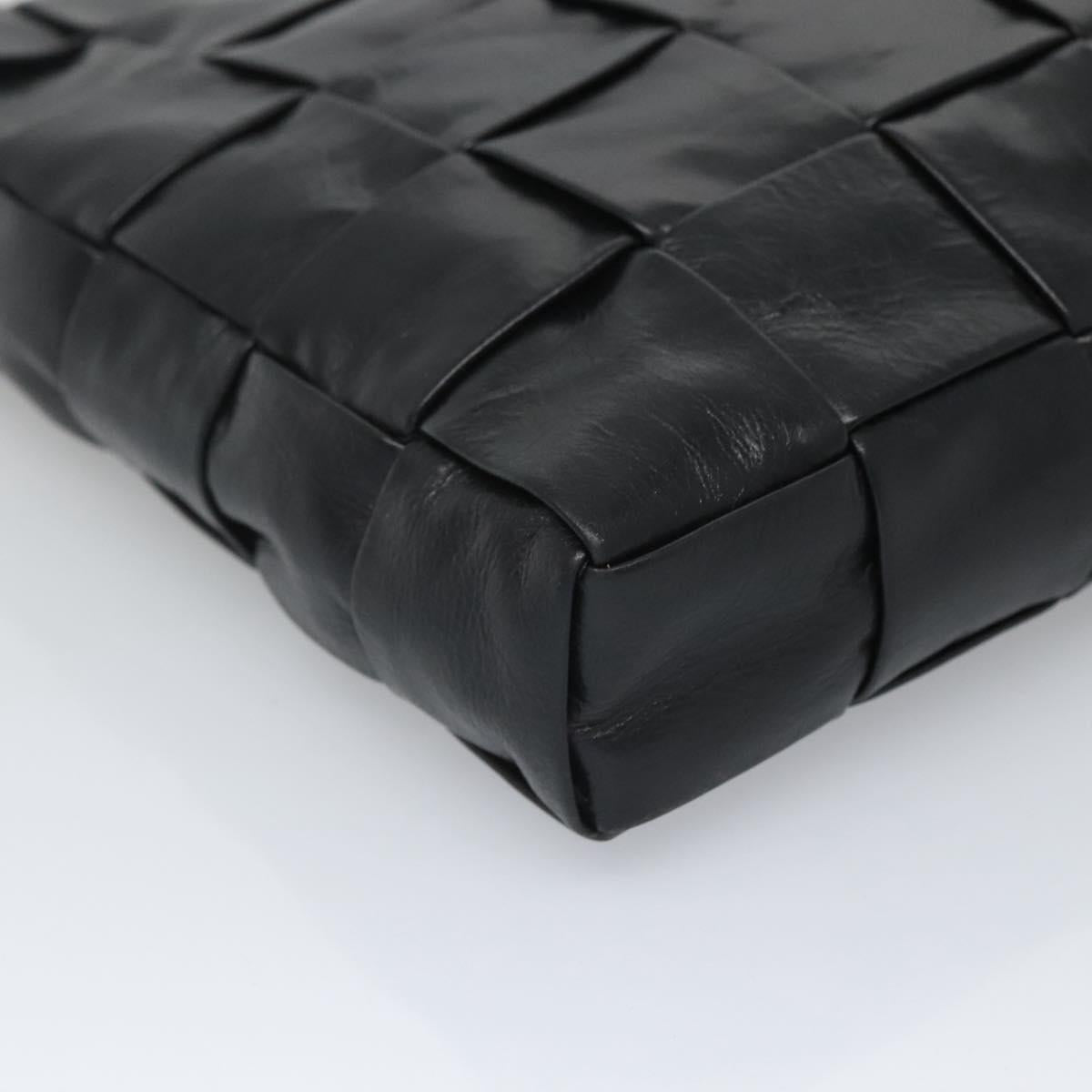 BOTTEGA VENETA Maxi INTRECCIATO Clutch Bag Leather Black Silver Auth bs25134