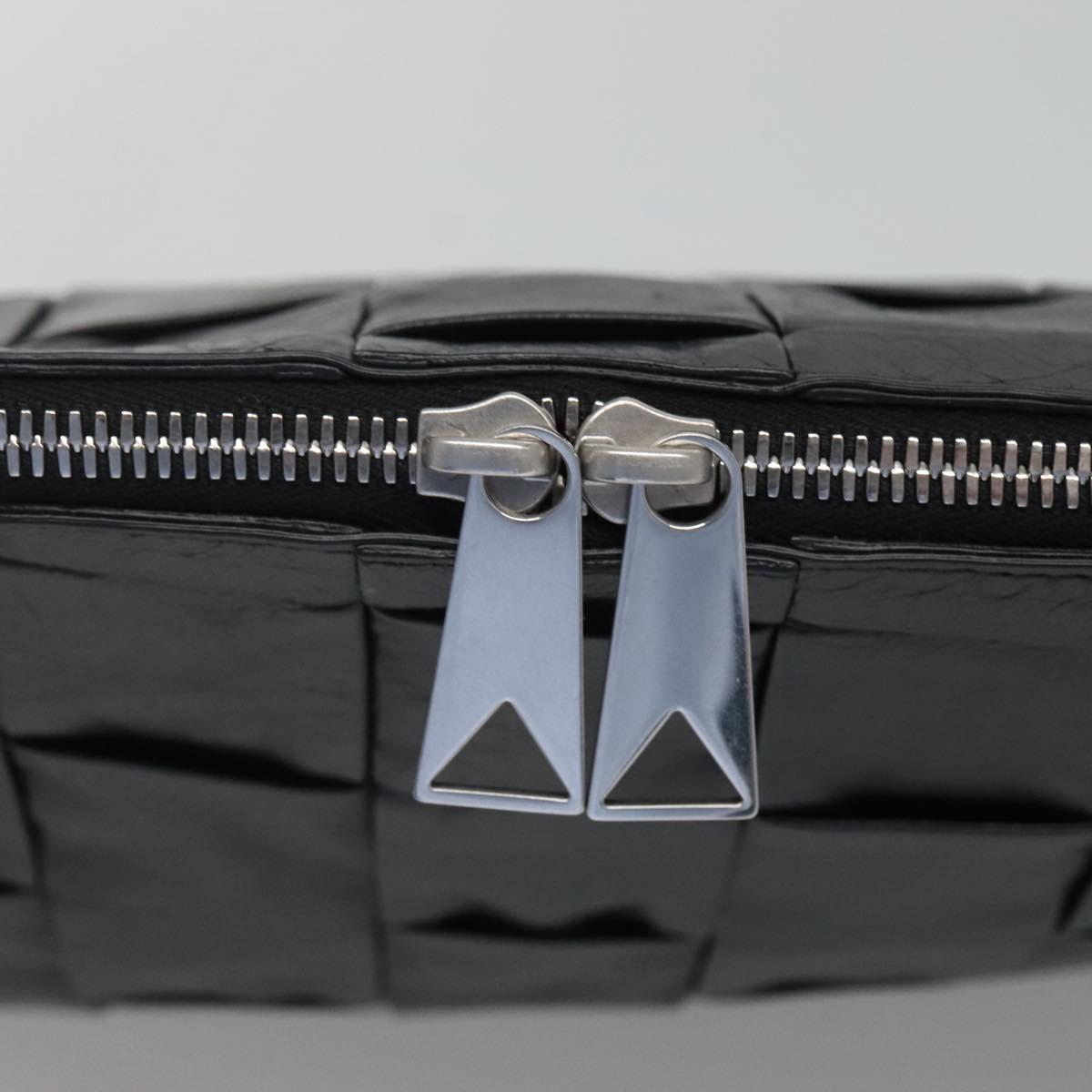 BOTTEGA VENETA Maxi INTRECCIATO Clutch Bag Leather Black Silver Auth bs25134