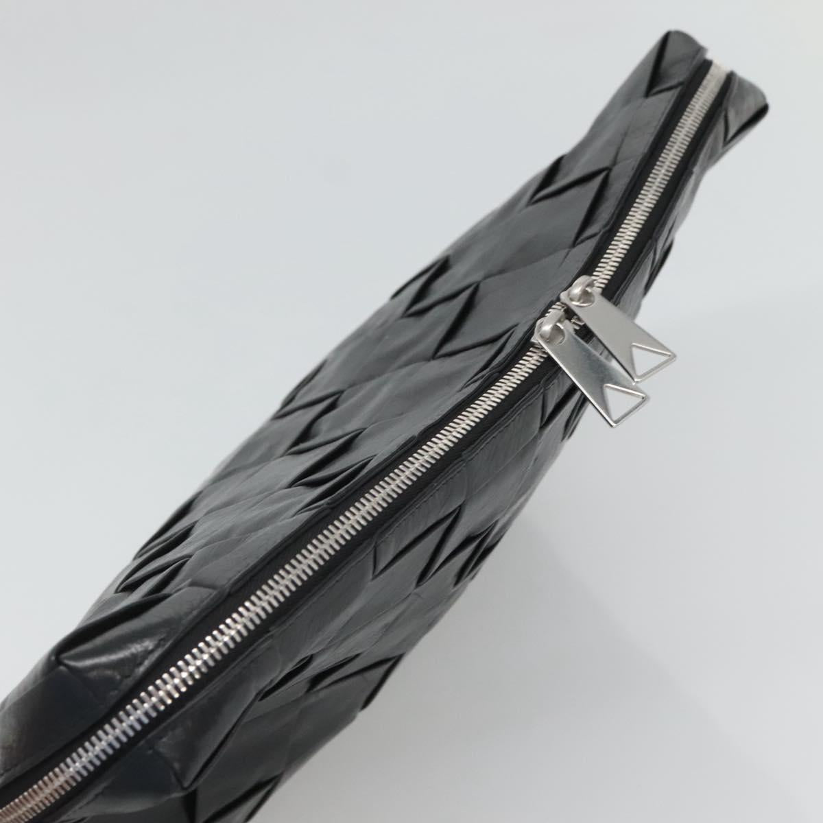 BOTTEGA VENETA Maxi INTRECCIATO Clutch Bag Leather Black Silver Auth bs25134