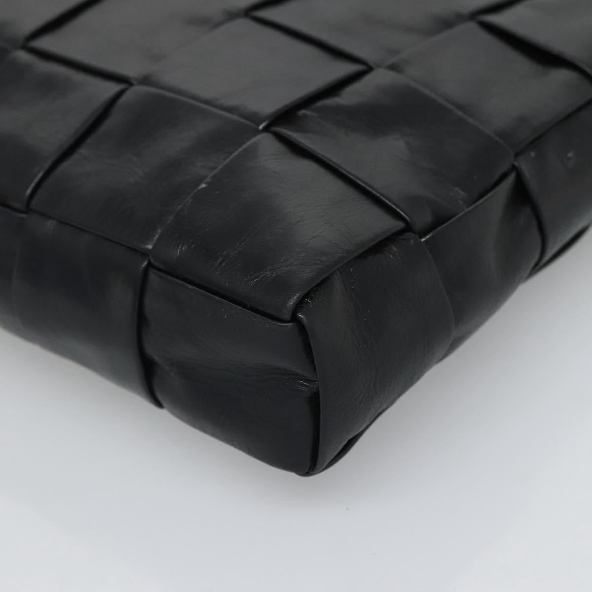 BOTTEGA VENETA Maxi INTRECCIATO Clutch Bag Leather Black Silver Auth bs25134