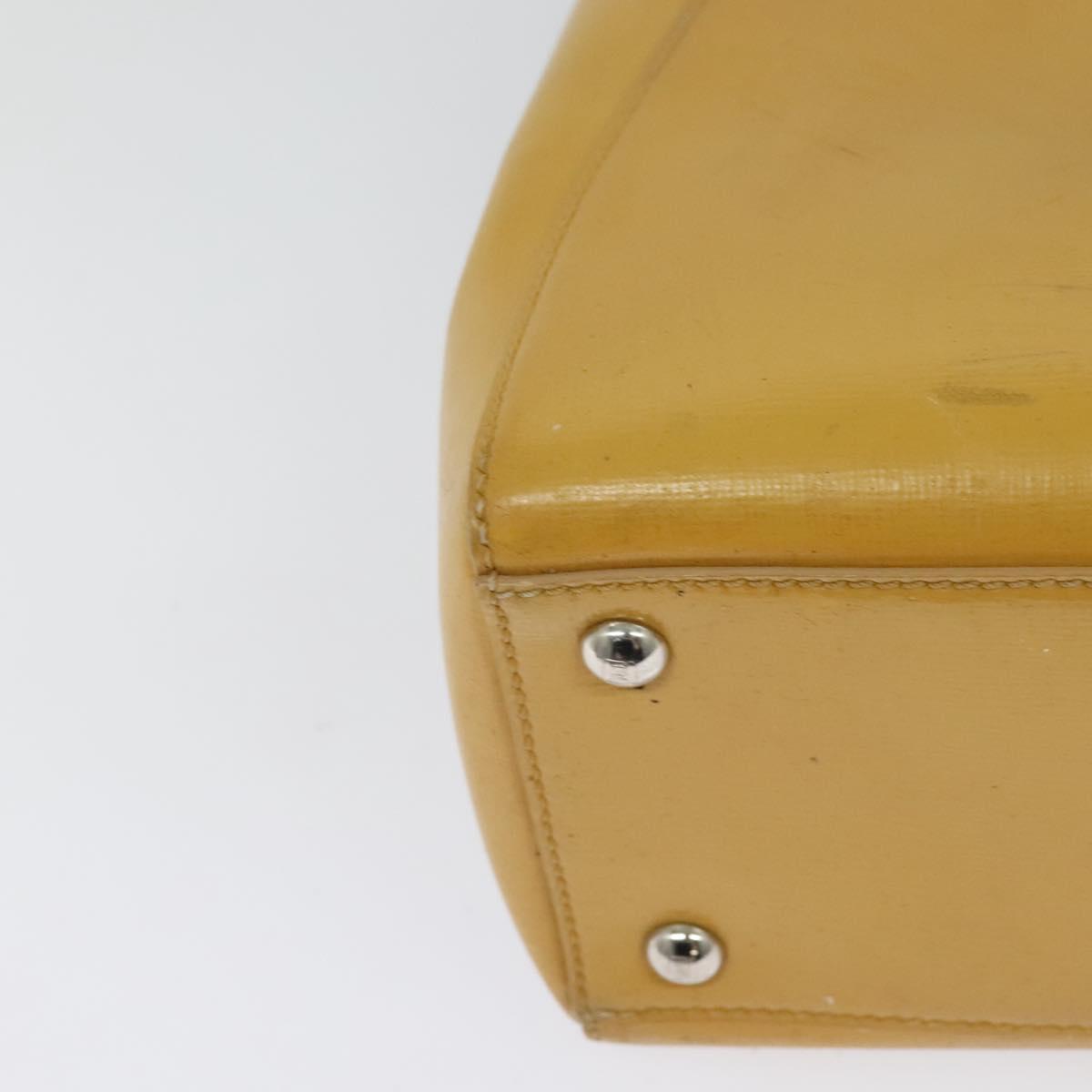 FENDI Hand Bag Leather 2way Yellow Silver Auth bs25136
